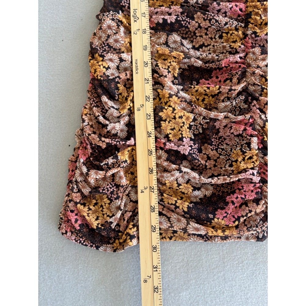 Ultra Flirt Bodycon Mini Dress Small Multicolor Floral Ruched Mesh Tie Front - Picture 7 of 8